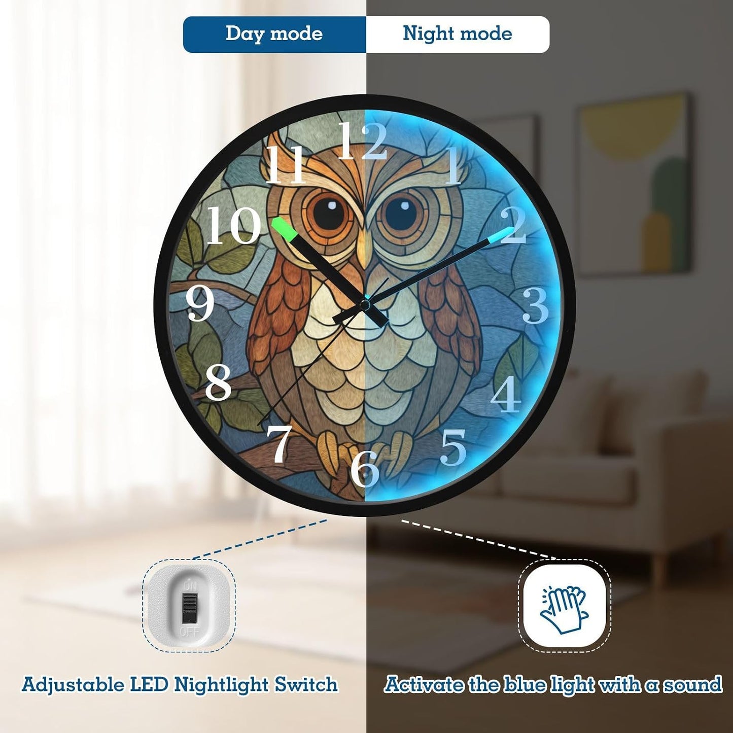 Lemon Yellow Night Light Wall Clock Light Up Luminous Non-Ticking Silent Battery Operated Clocks 12 Inch for Kitchen Home