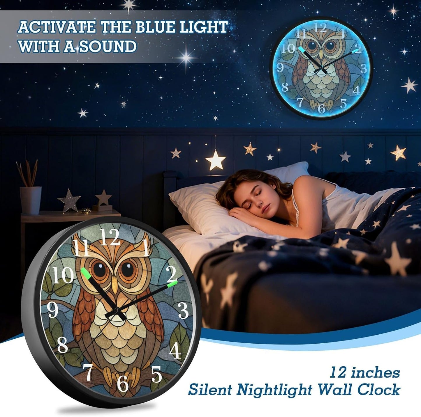 Lemon Yellow Night Light Wall Clock Light Up Luminous Non-Ticking Silent Battery Operated Clocks 12 Inch for Kitchen Home