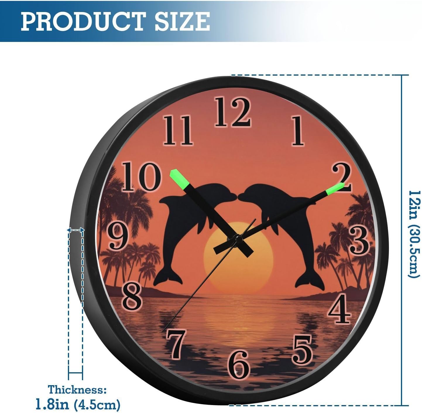 Lemon Yellow Night Light Wall Clock Light Up Luminous Non-Ticking Silent Battery Operated Clocks 12 Inch for Kitchen Home