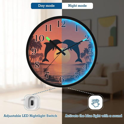 Lemon Yellow Night Light Wall Clock Light Up Luminous Non-Ticking Silent Battery Operated Clocks 12 Inch for Kitchen Home