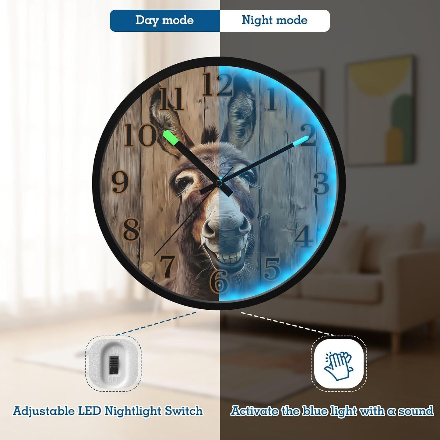 Lemon Yellow Night Light Wall Clock Light Up Luminous Non-Ticking Silent Battery Operated Clocks 12 Inch for Kitchen Home