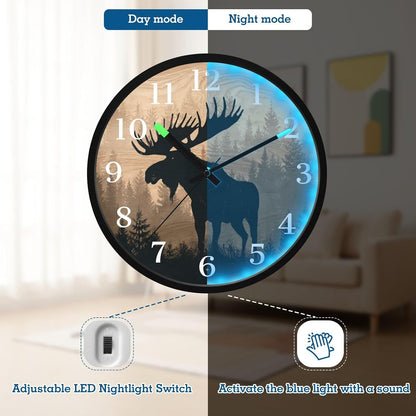 Lemon Yellow Night Light Wall Clock Light Up Luminous Non-Ticking Silent Battery Operated Clocks 12 Inch for Kitchen Home