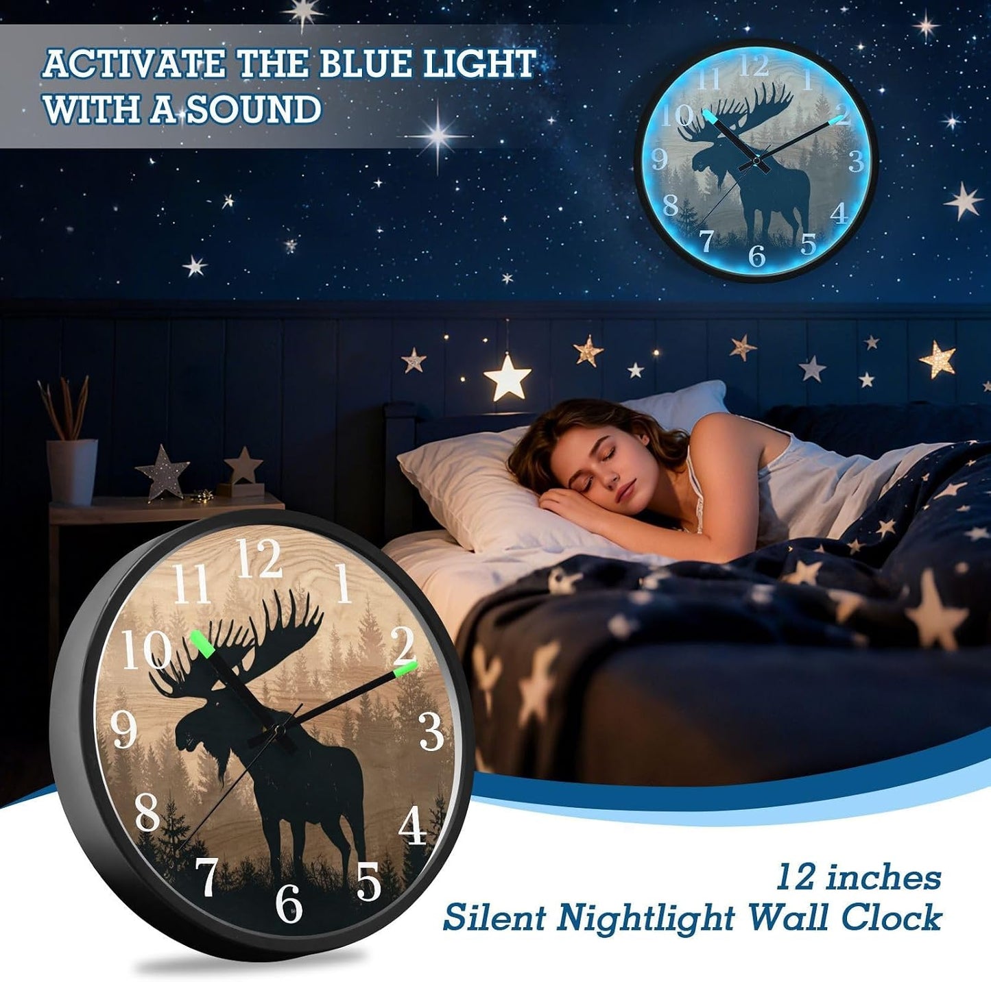 Lemon Yellow Night Light Wall Clock Light Up Luminous Non-Ticking Silent Battery Operated Clocks 12 Inch for Kitchen Home