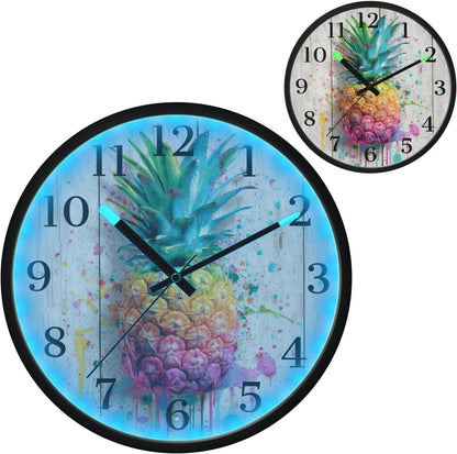 Lemon Yellow Night Light Wall Clock Light Up Luminous Non-Ticking Silent Battery Operated Clocks 12 Inch for Kitchen Home