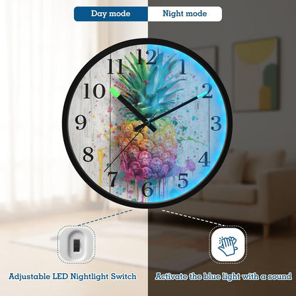Lemon Yellow Night Light Wall Clock Light Up Luminous Non-Ticking Silent Battery Operated Clocks 12 Inch for Kitchen Home