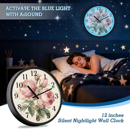 Lemon Yellow Night Light Wall Clock Light Up Luminous Non-Ticking Silent Battery Operated Clocks 12 Inch for Kitchen Home