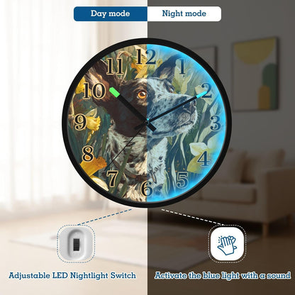 Lemon Yellow Night Light Wall Clock Light Up Luminous Non-Ticking Silent Battery Operated Clocks 12 Inch for Kitchen Home