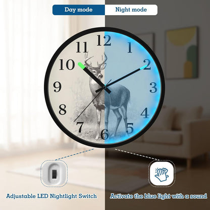 Lemon Yellow Night Light Wall Clock Light Up Luminous Non-Ticking Silent Battery Operated Clocks 12 Inch for Kitchen Home