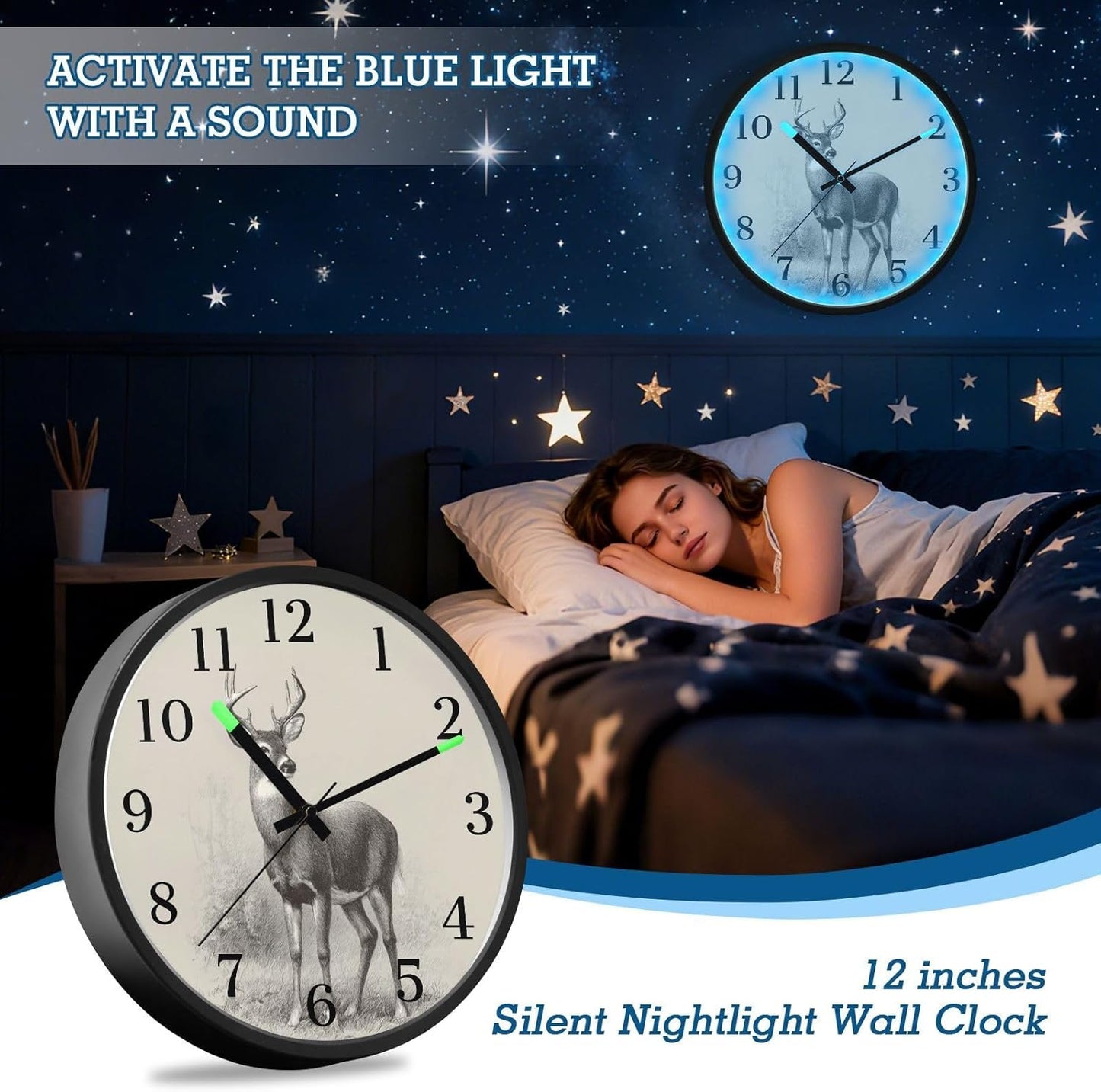 Lemon Yellow Night Light Wall Clock Light Up Luminous Non-Ticking Silent Battery Operated Clocks 12 Inch for Kitchen Home