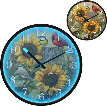Lemon Yellow Night Light Wall Clock Light Up Luminous Non-Ticking Silent Battery Operated Clocks 12 Inch for Kitchen Home
