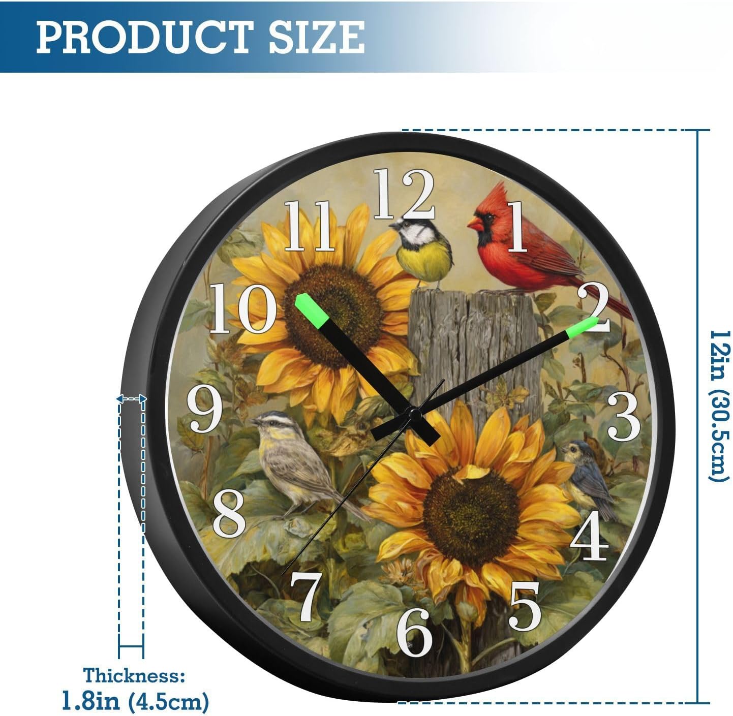 Lemon Yellow Night Light Wall Clock Light Up Luminous Non-Ticking Silent Battery Operated Clocks 12 Inch for Kitchen Home
