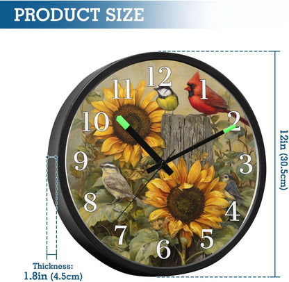 Lemon Yellow Night Light Wall Clock Light Up Luminous Non-Ticking Silent Battery Operated Clocks 12 Inch for Kitchen Home