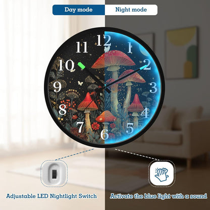 Lemon Yellow Night Light Wall Clock Light Up Luminous Non-Ticking Silent Battery Operated Clocks 12 Inch for Kitchen Home