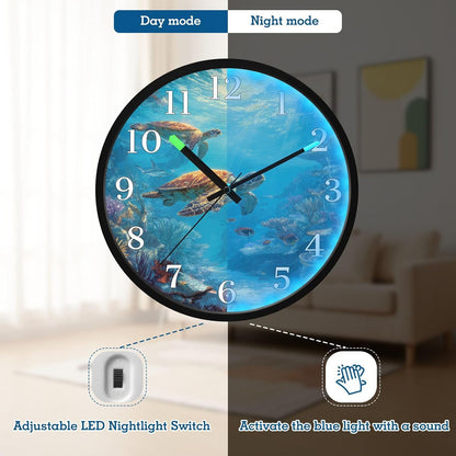 Lemon Yellow Night Light Wall Clock Light Up Luminous Non-Ticking Silent Battery Operated Clocks 12 Inch for Kitchen Home