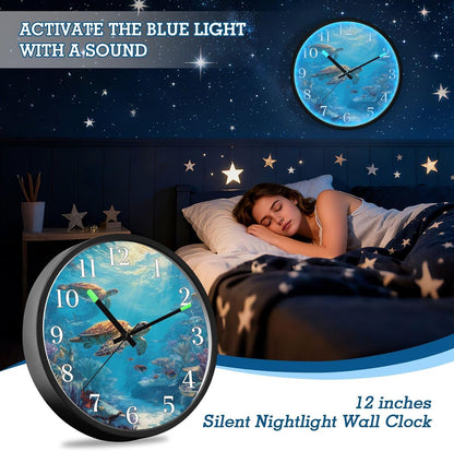 Lemon Yellow Night Light Wall Clock Light Up Luminous Non-Ticking Silent Battery Operated Clocks 12 Inch for Kitchen Home