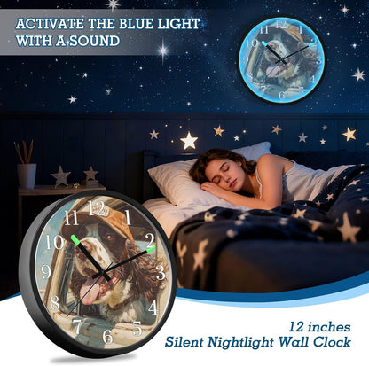 Lemon Yellow Night Light Wall Clock Light Up Luminous Non-Ticking Silent Battery Operated Clocks 12 Inch for Kitchen Home