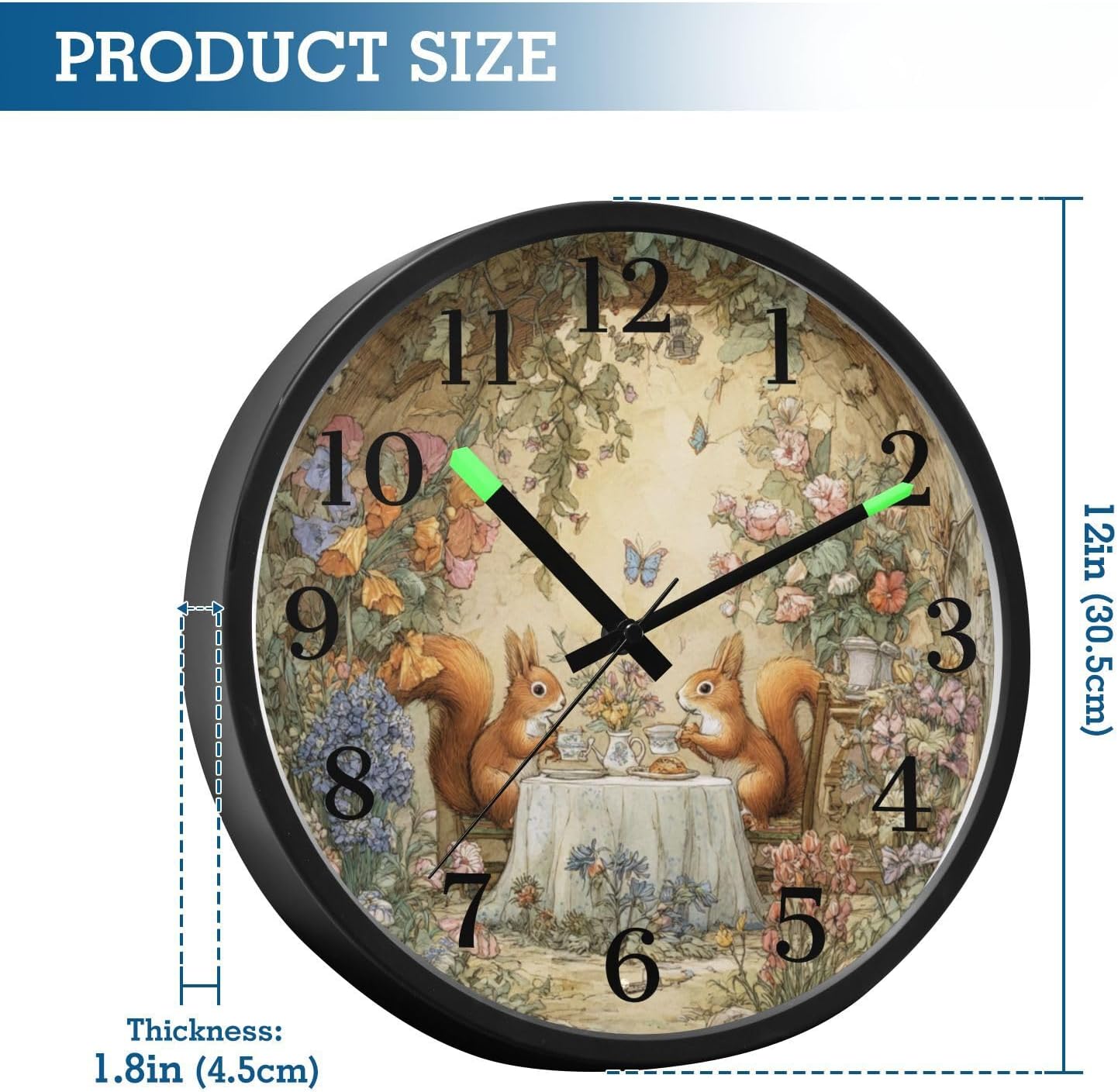 Lemon Yellow Night Light Wall Clock Light Up Luminous Non-Ticking Silent Battery Operated Clocks 12 Inch for Kitchen Home