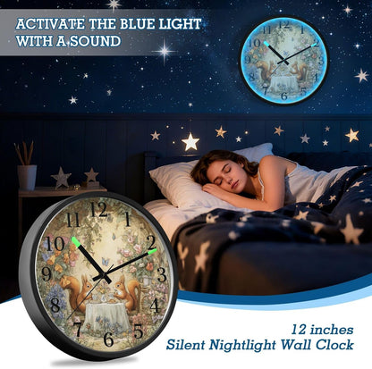 Lemon Yellow Night Light Wall Clock Light Up Luminous Non-Ticking Silent Battery Operated Clocks 12 Inch for Kitchen Home