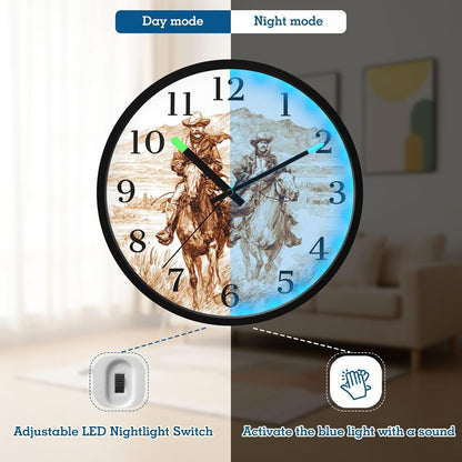 Lemon Yellow Night Light Wall Clock Light Up Luminous Non-Ticking Silent Battery Operated Clocks 12 Inch for Kitchen Home