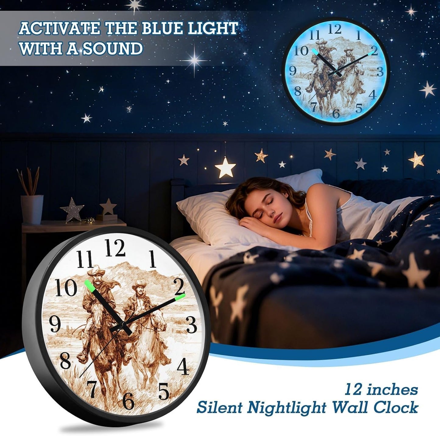 Lemon Yellow Night Light Wall Clock Light Up Luminous Non-Ticking Silent Battery Operated Clocks 12 Inch for Kitchen Home