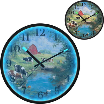 Lemon Yellow Night Light Wall Clock Light Up Luminous Non-Ticking Silent Battery Operated Clocks 12 Inch for Kitchen Home