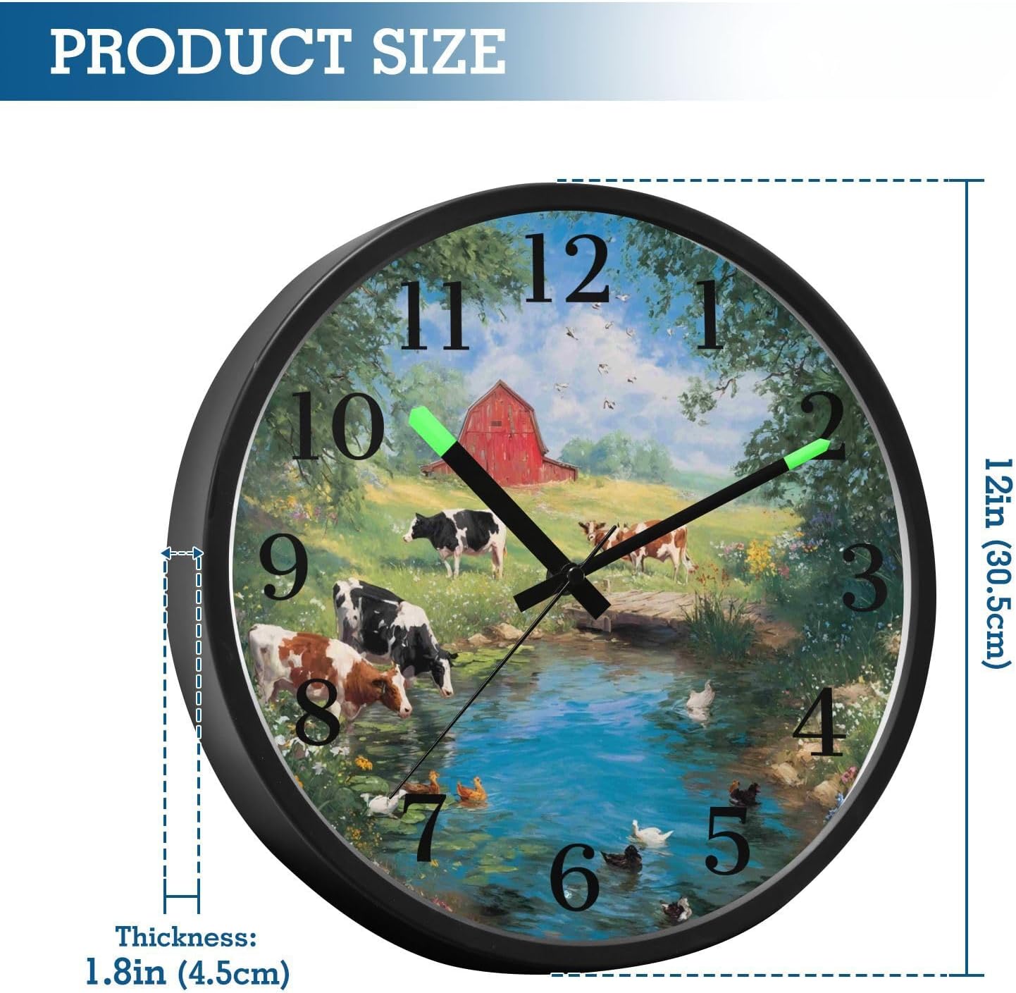 Lemon Yellow Night Light Wall Clock Light Up Luminous Non-Ticking Silent Battery Operated Clocks 12 Inch for Kitchen Home