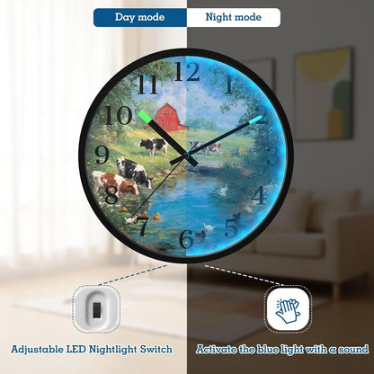 Lemon Yellow Night Light Wall Clock Light Up Luminous Non-Ticking Silent Battery Operated Clocks 12 Inch for Kitchen Home