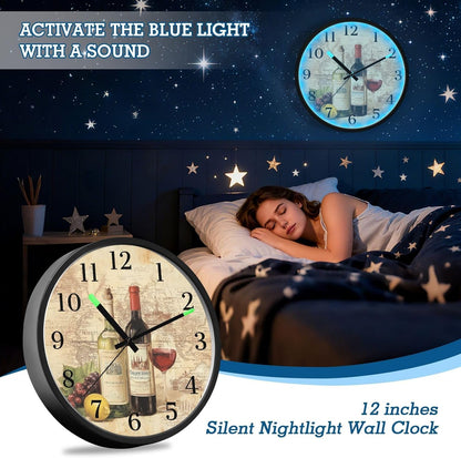 Lemon Yellow Night Light Wall Clock Light Up Luminous Non-Ticking Silent Battery Operated Clocks 12 Inch for Kitchen Home