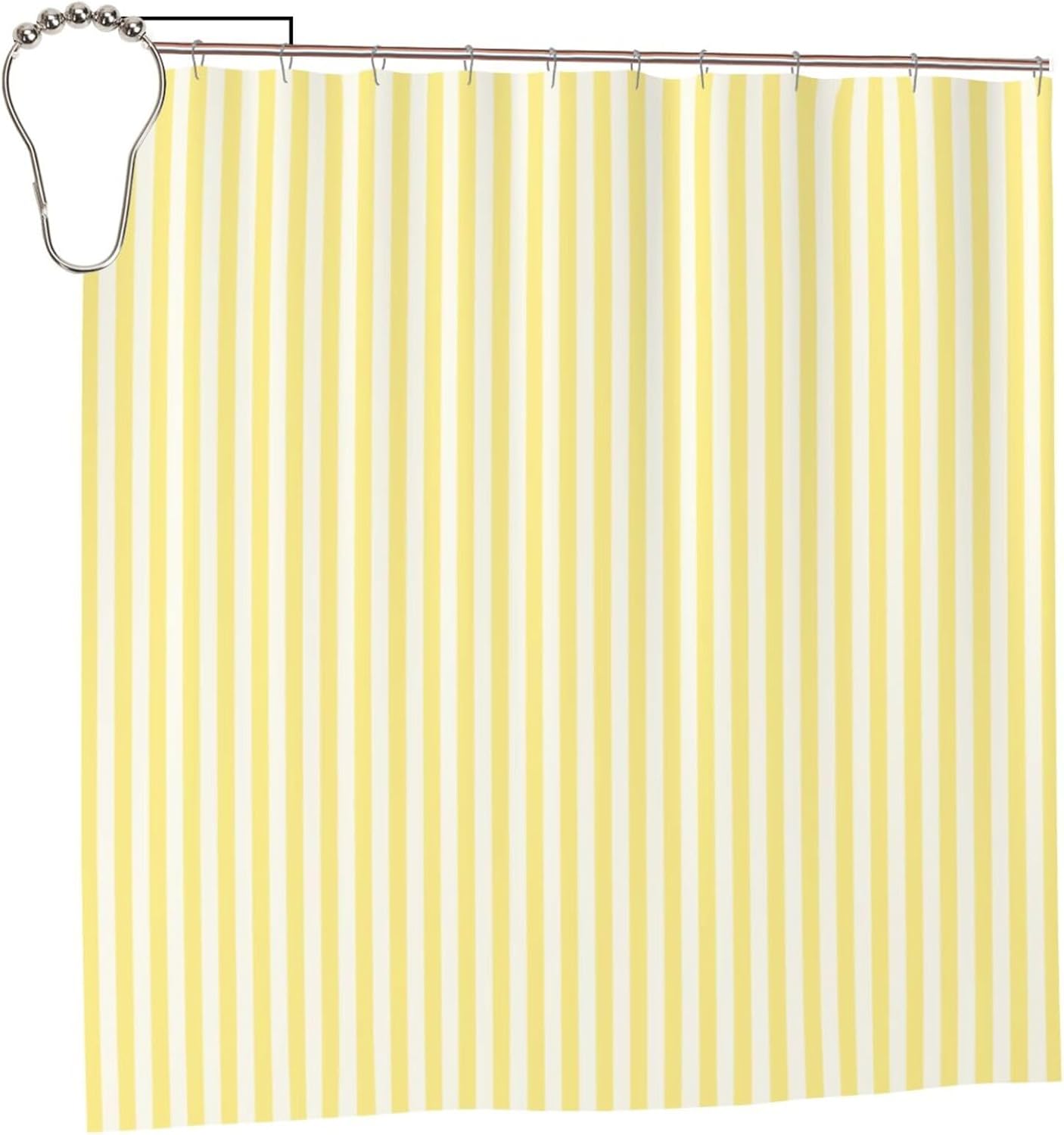 Light Yellow Stripes Shower Curtain Fabric Cloth Bathroom Curtain Waterproof Shower Curtain Set with Hooks 72 X 72 Inch