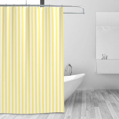Light Yellow Stripes Shower Curtain Fabric Cloth Bathroom Curtain Waterproof Shower Curtain Set with Hooks 72 X 72 Inch