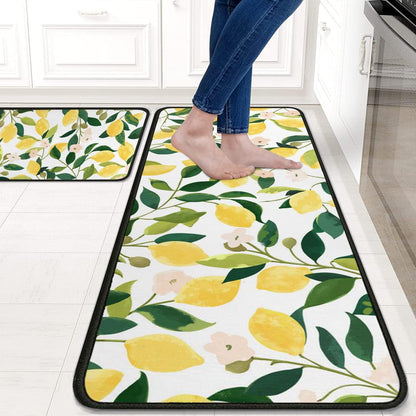Lemon Kitchen Rugs and Mats Set of 2,Spring Summer Kitchen Decoration Rubber Backing Non-Slip Absorbent Kitchen Mats for Sink,Waterproof Runner Rug for Laundry Room,17x30+17x48inch