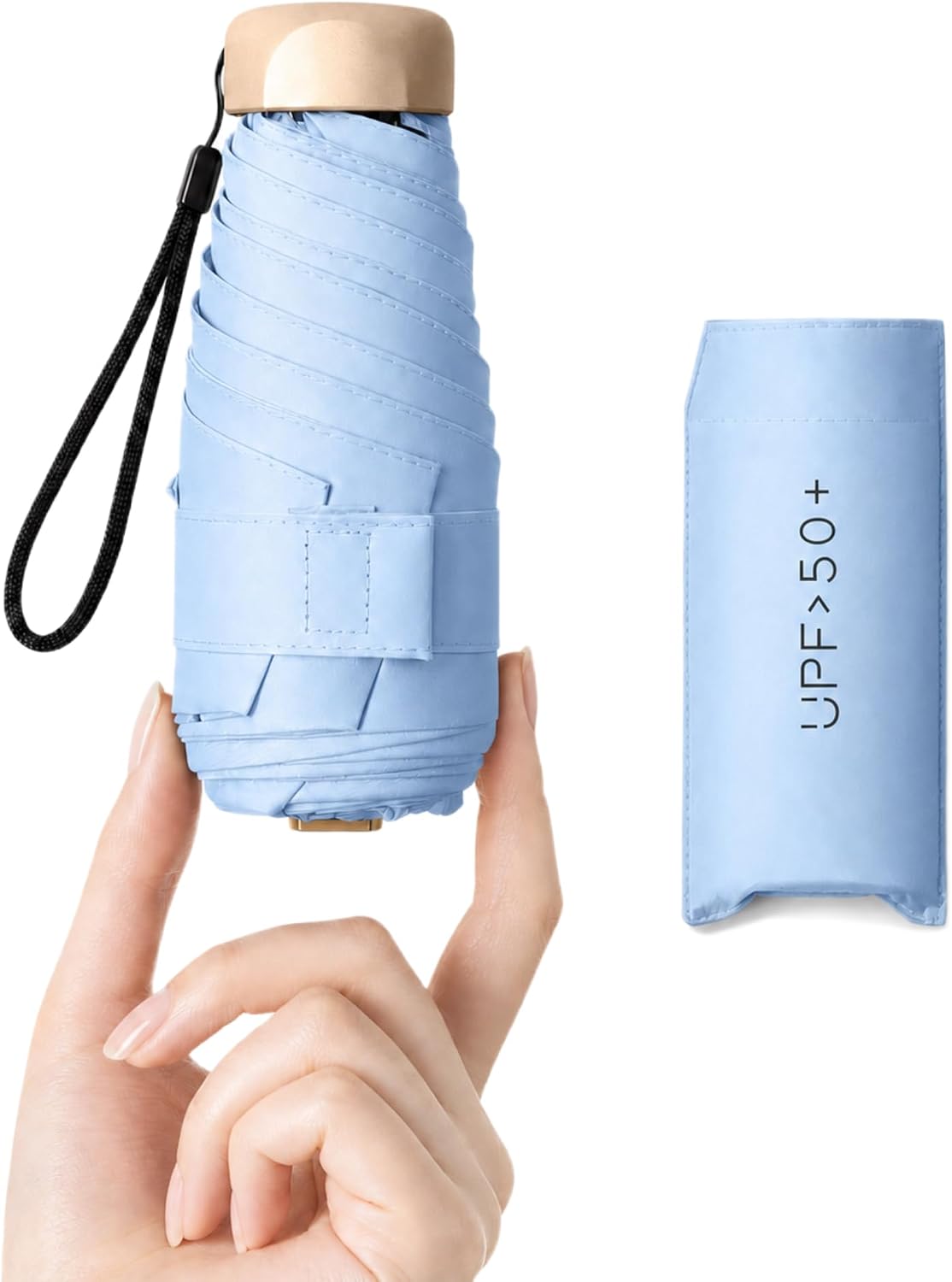 Compact Travel Umbrella, Mini Umbrella - UPF 50+ UV Protection & Waterproof, Windproof 6 Ribs Fiberglass, Pocket-Sized 6.3in Folded, Lightweight 7.05oz for Backpack Travel, Travel Essentials with Black Cooling Tech, for Women and Men, Perfect for