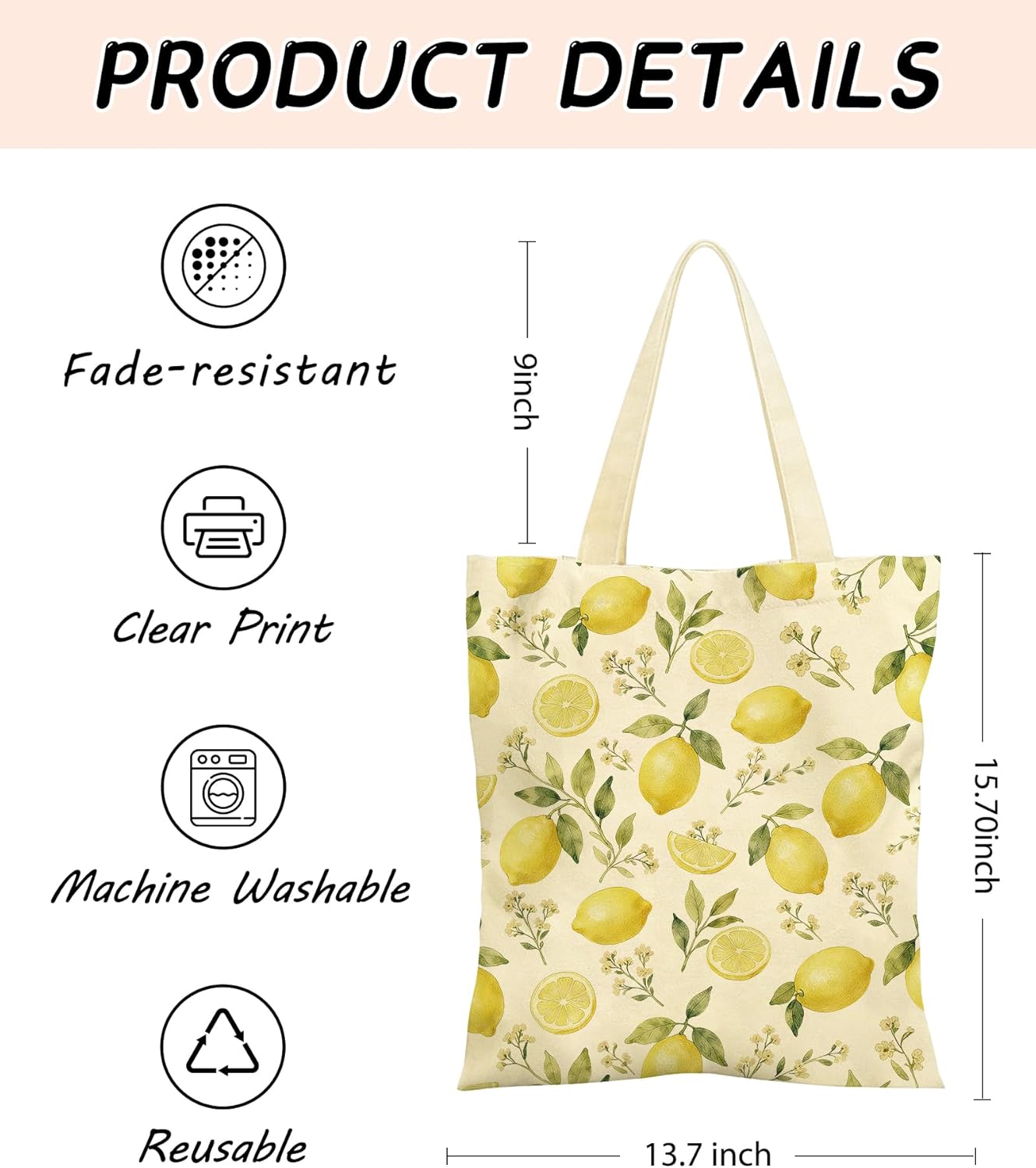Canvas Tote Bags with Inner Pockets & Metal Snap, Womens Aesthetic Reusable Tote Bag for Vacation Travel Gym Shopping