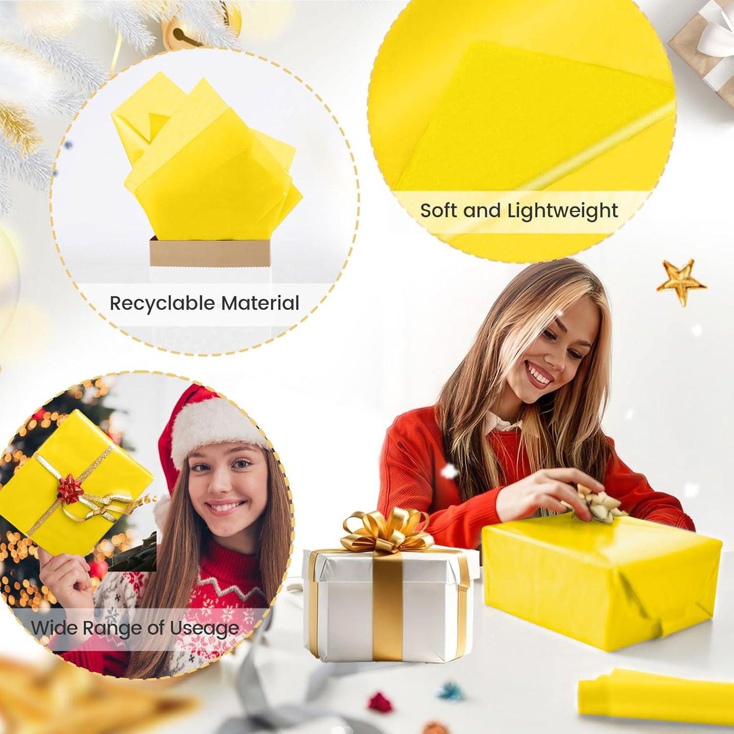 Yellow Tissue Paper for Gift Bags - 30 Sheets of Yellow Wrapping Tissue Paper Bulk for Weddings Birthday DIY Project Christmas Gift Wrapping Crafts Decor (14 x 20 Inch)
