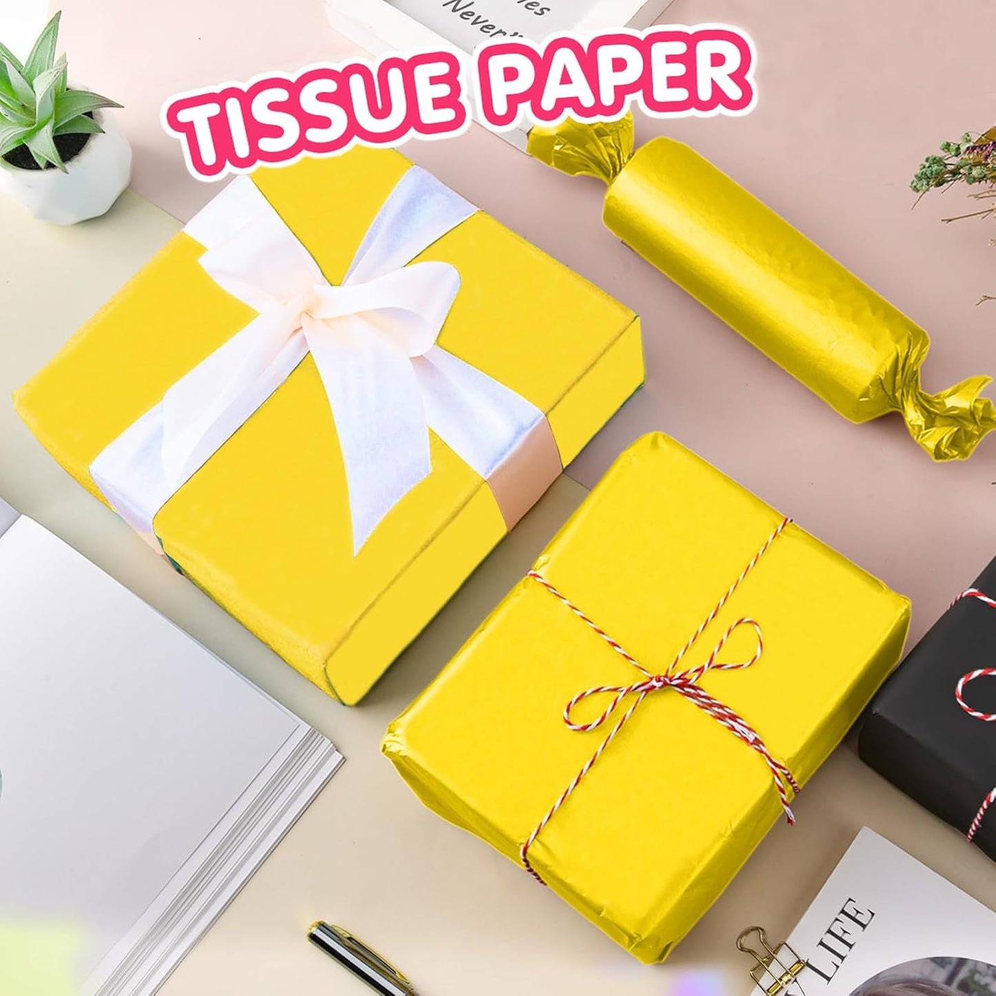 Yellow Tissue Paper for Gift Bags - 30 Sheets of Yellow Wrapping Tissue Paper Bulk for Weddings Birthday DIY Project Christmas Gift Wrapping Crafts Decor (14 x 20 Inch)