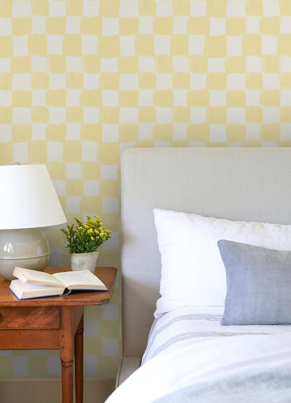 RoomMates Tess Watercolor Checker Pale Yellow Peel and Stick Wallpaper, Vinyl, 20.5-in x 18-ft