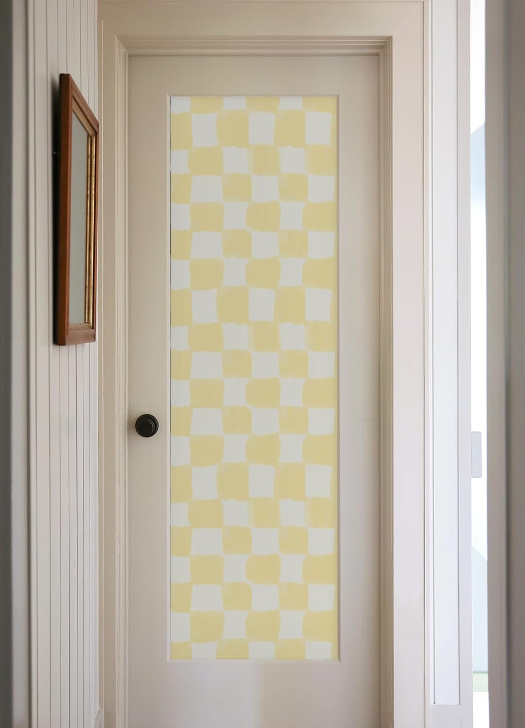 RoomMates Tess Watercolor Checker Pale Yellow Peel and Stick Wallpaper, Vinyl, 20.5-in x 18-ft