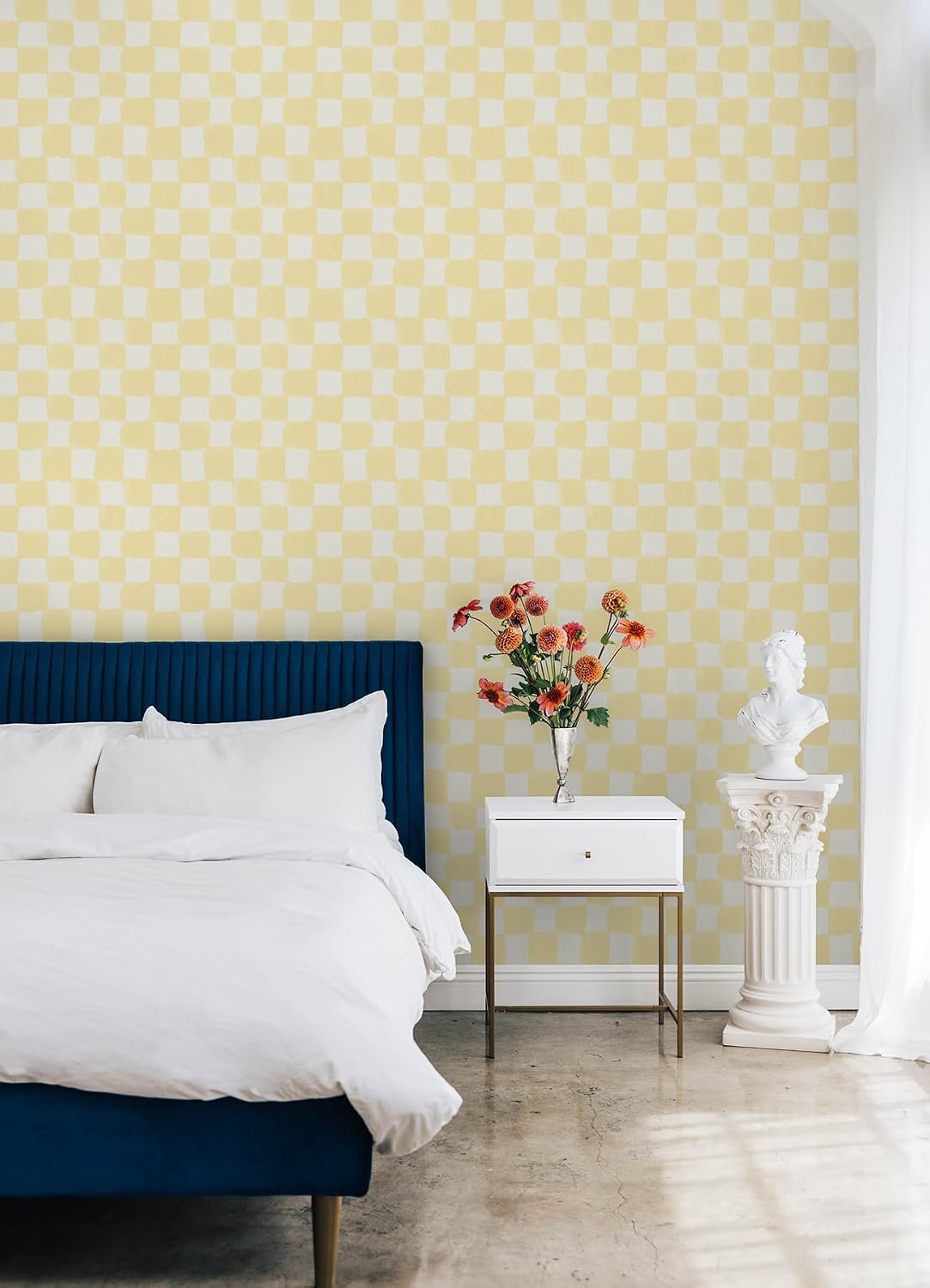 RoomMates Tess Watercolor Checker Pale Yellow Peel and Stick Wallpaper, Vinyl, 20.5-in x 18-ft