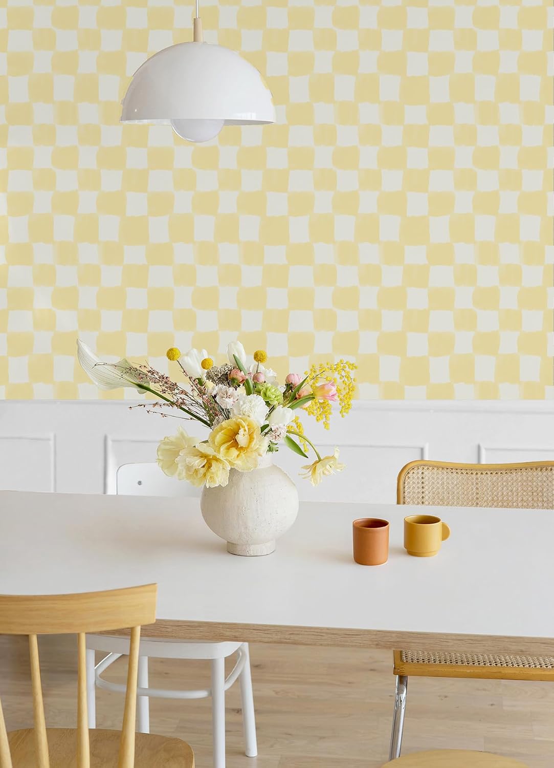RoomMates Tess Watercolor Checker Pale Yellow Peel and Stick Wallpaper, Vinyl, 20.5-in x 18-ft
