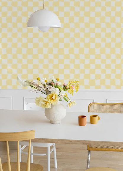 RoomMates Tess Watercolor Checker Pale Yellow Peel and Stick Wallpaper, Vinyl, 20.5-in x 18-ft