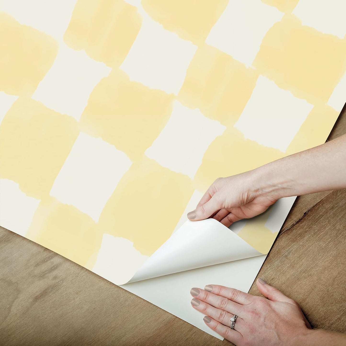 RoomMates Tess Watercolor Checker Pale Yellow Peel and Stick Wallpaper, Vinyl, 20.5-in x 18-ft