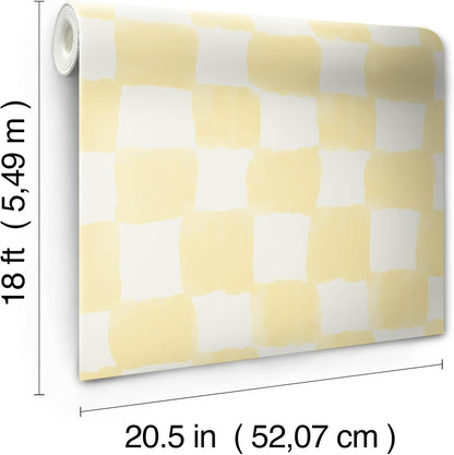 RoomMates Tess Watercolor Checker Pale Yellow Peel and Stick Wallpaper, Vinyl, 20.5-in x 18-ft