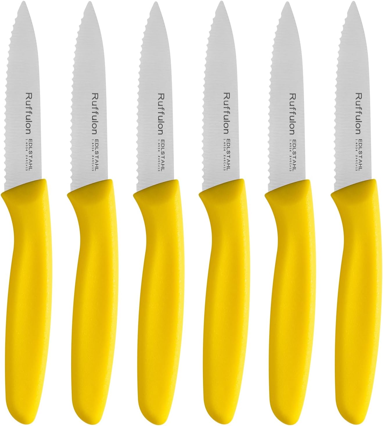 Stainless Steel Paring Knife With Serrated Blade, 6 Pieces Set Vegetable and Fruit Knife, Ultra Sharp Small Kitchen Knife, Yellow Paring Knives with PP Plastic Ergonomic Handle.