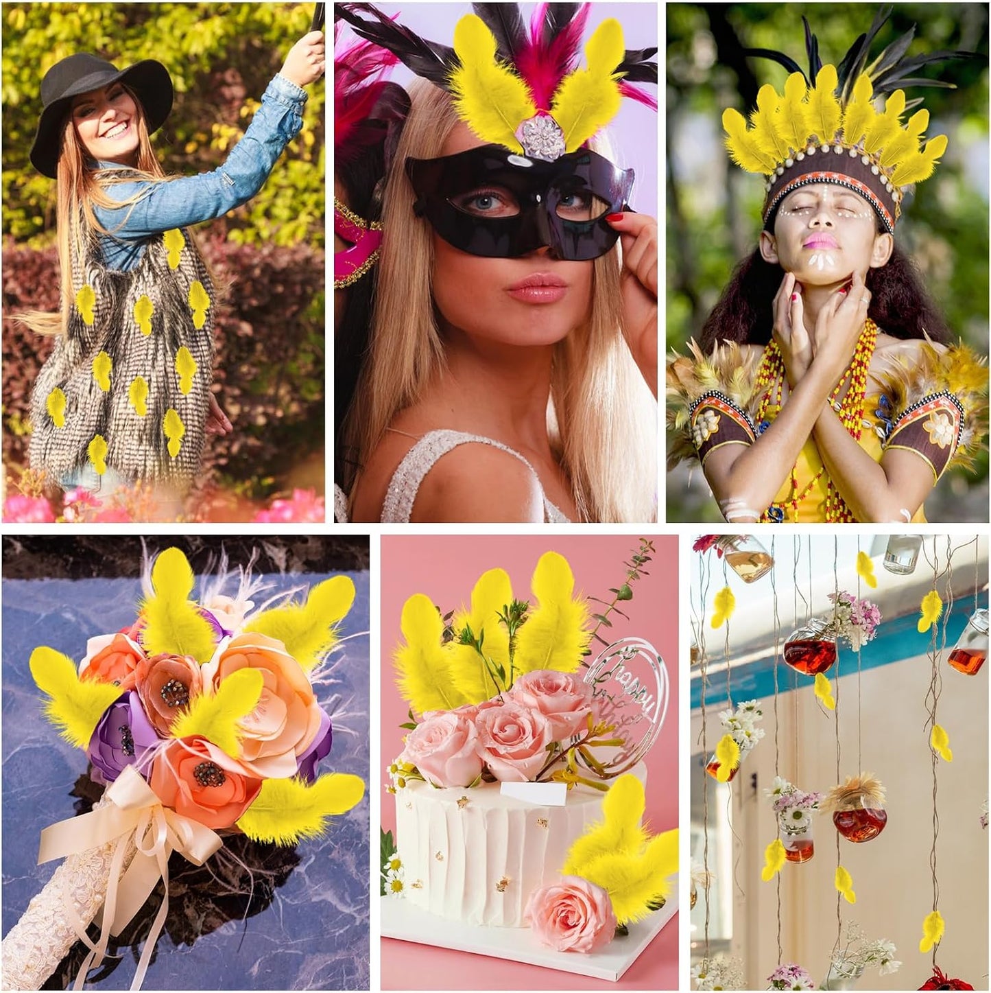 500pcs-Yellow Rooster Feathers 3-5inch Bulk Feathers for Crafts DIY Dream Catcher Supplies（500pcs）