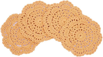 Lace Round Crochet Doilies Handmade Coasters, 4-Inch, Pack of 4 (Ginger Yellow)