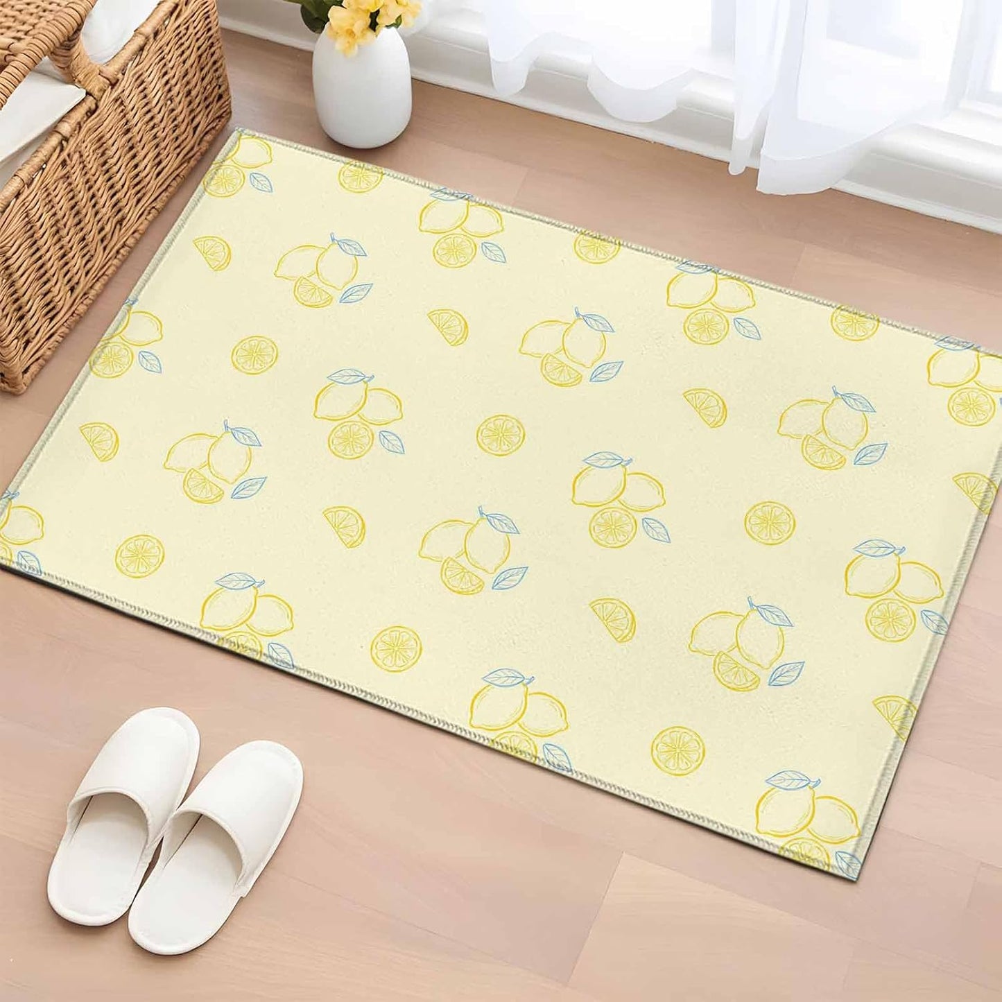 Cartoon Lemons Area Rug 2x3, Summer Fruit Leaf Pastoral Plant Light Yellow Non Slip Area Rugs for Living Room, Soft Floor Mat Washable Low Pile Carpet for Bedroom, Dining Room, Entryway