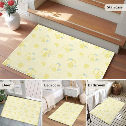 Cartoon Lemons Area Rug 2x3, Summer Fruit Leaf Pastoral Plant Light Yellow Non Slip Area Rugs for Living Room, Soft Floor Mat Washable Low Pile Carpet for Bedroom, Dining Room, Entryway