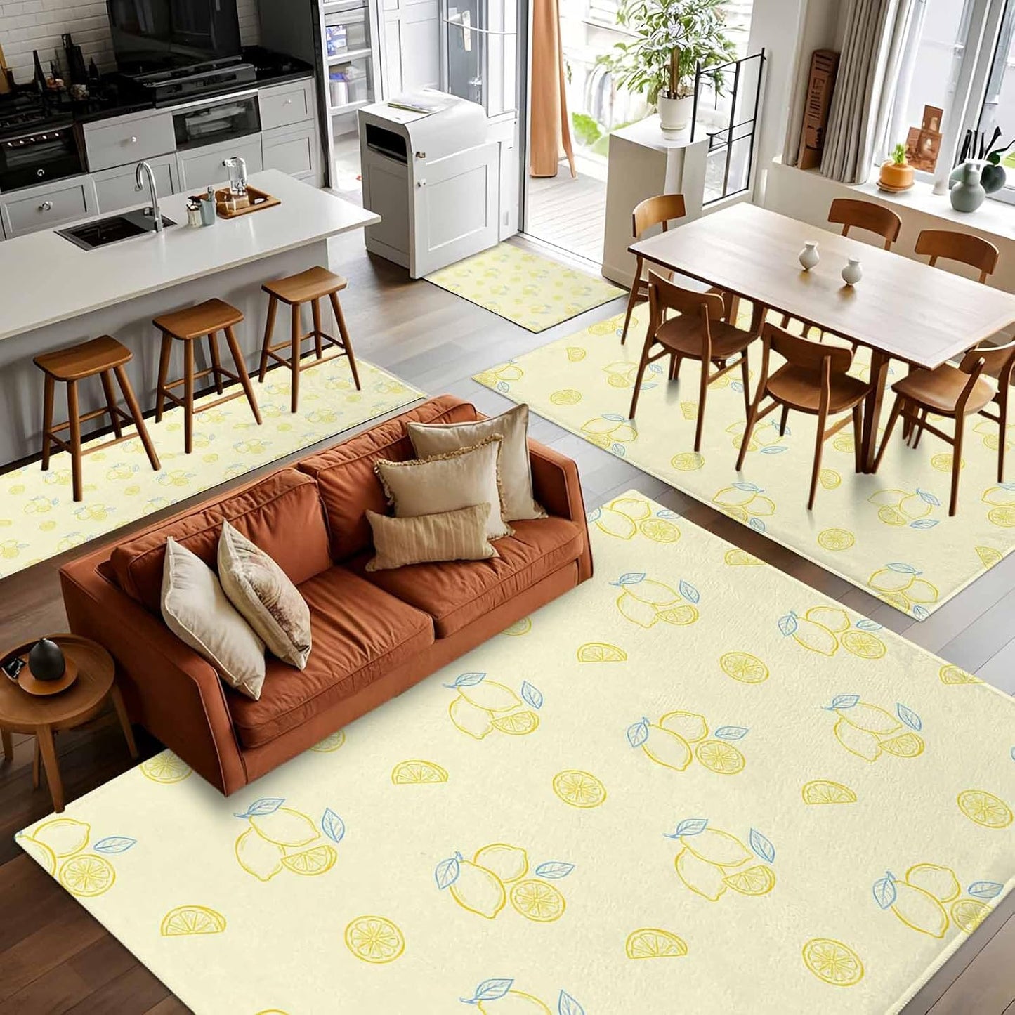 Cartoon Lemons Area Rug 2x3, Summer Fruit Leaf Pastoral Plant Light Yellow Non Slip Area Rugs for Living Room, Soft Floor Mat Washable Low Pile Carpet for Bedroom, Dining Room, Entryway