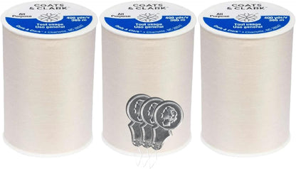 Coats & Clark Dual Duty All Purpose Sewing Thread 230A 400 Yards Each Spool 3 Pack Bundle with Needle Threaders (Natural)