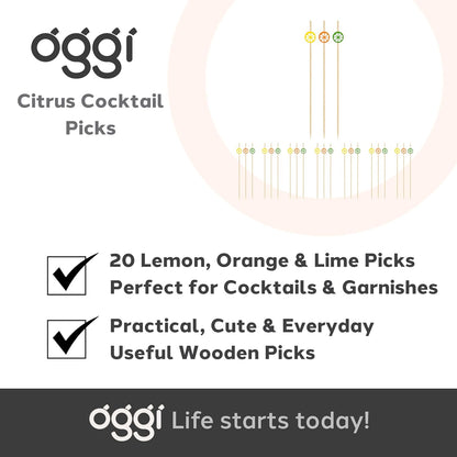 Citrus Cocktail Picks 20 pcs - Lemon, Orange & Lime - Wooden, Reusable, 4.5" / 11.5cm